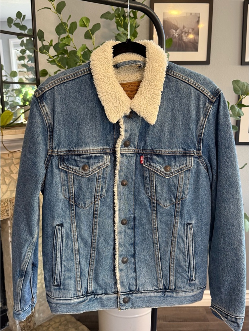 Levi's Blue Denim Jacket with Cream Sherpa Collar